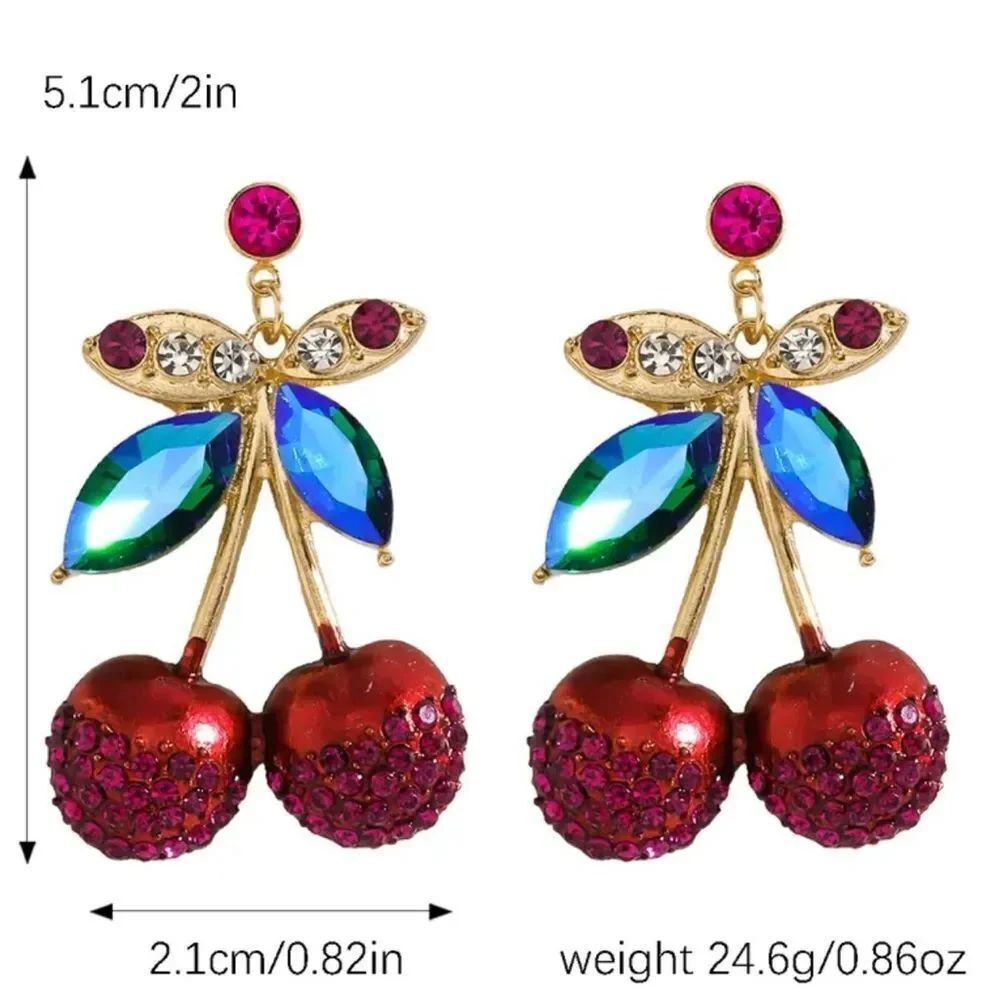 🍒 Betsey Johnson stunning multicolored crystal double cherry earrings 🍒